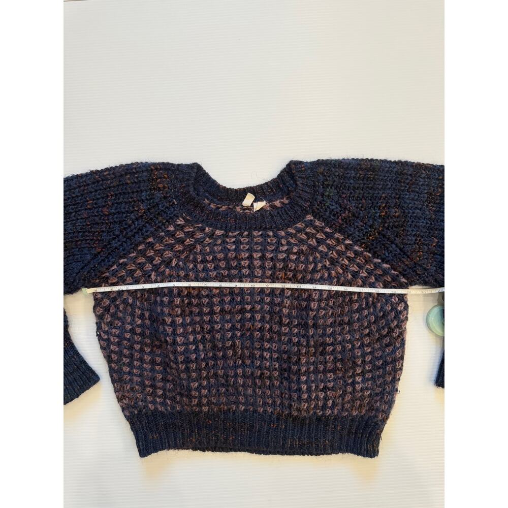Moth Anthropologie Cropped Waffle Knit Sweater Wool Mohair Mauve Navy XXS - Picture 8 of 16